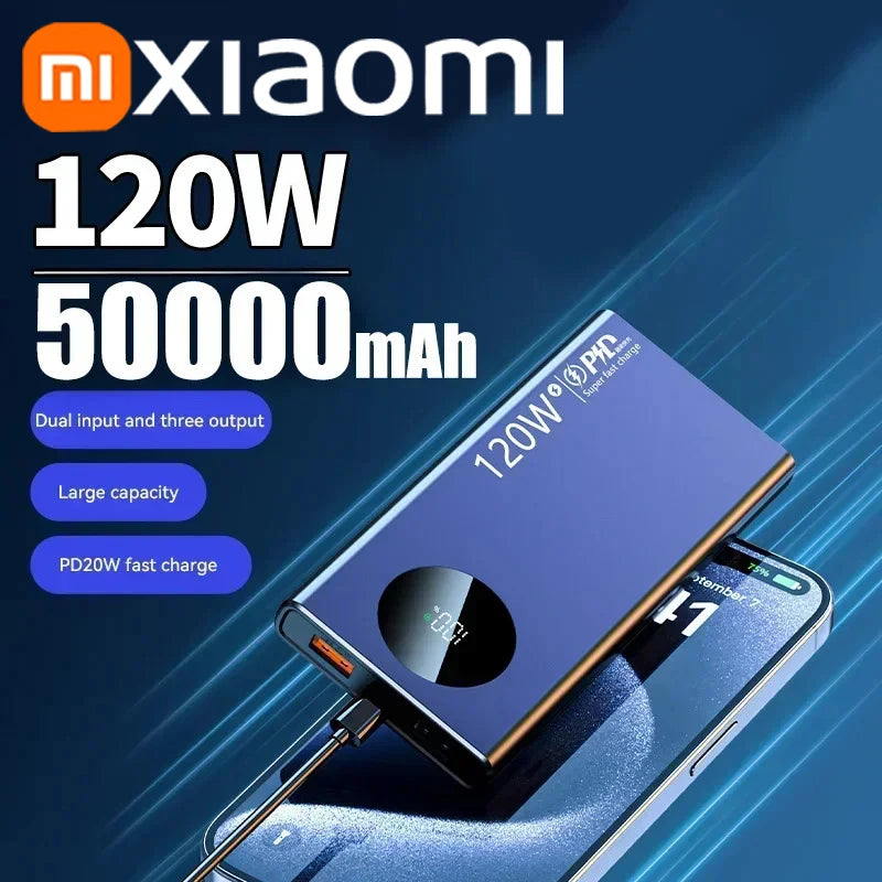 Xiaomi 50000mAh Power Bank 120W Fast Charging High-Capacity Portable Battery Charger Moblie Powerbank For iPhone Samsung Huawei