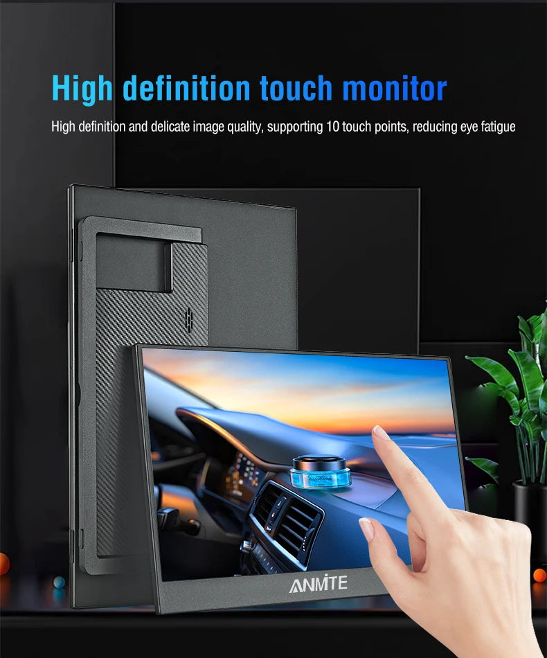 Anmite 14-Inch Portable Monitor Touchscreen1080P HDR 16:9 Low Blue Light For XBox PS4 / 5 Switch Cell Phone PC Loptop Extension